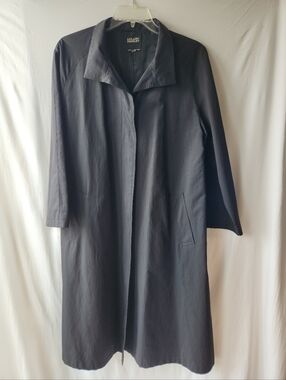 Hillary Radley Long black A- line trench coat size 10